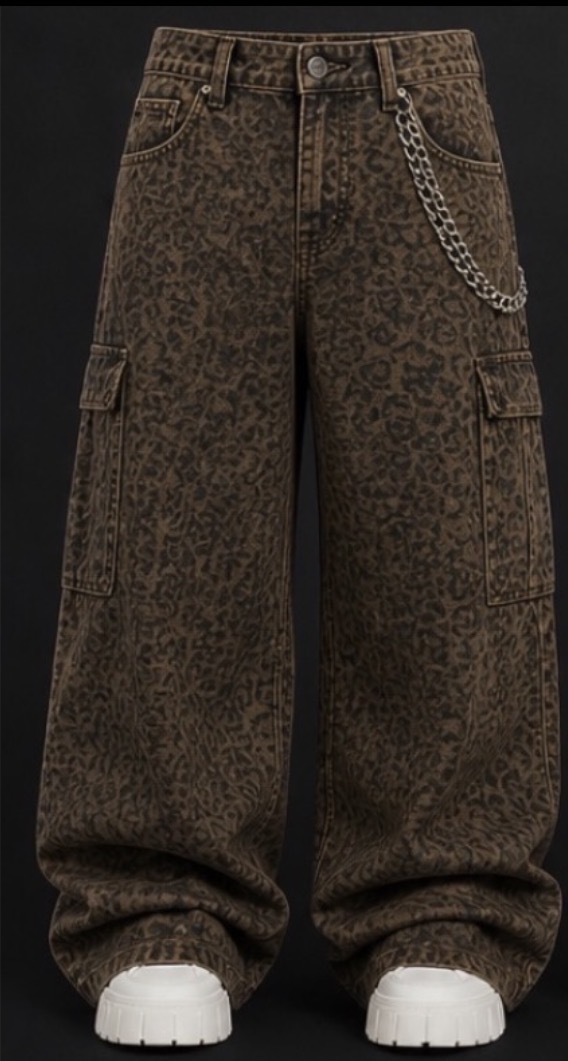 Pantalón Baggy Cargo Animal Print Leopardo